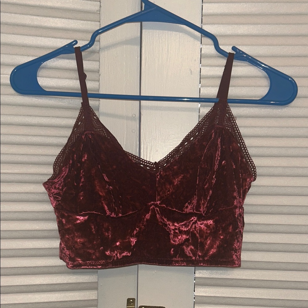 Flirtitude Velvet Crop Top in Deep Red